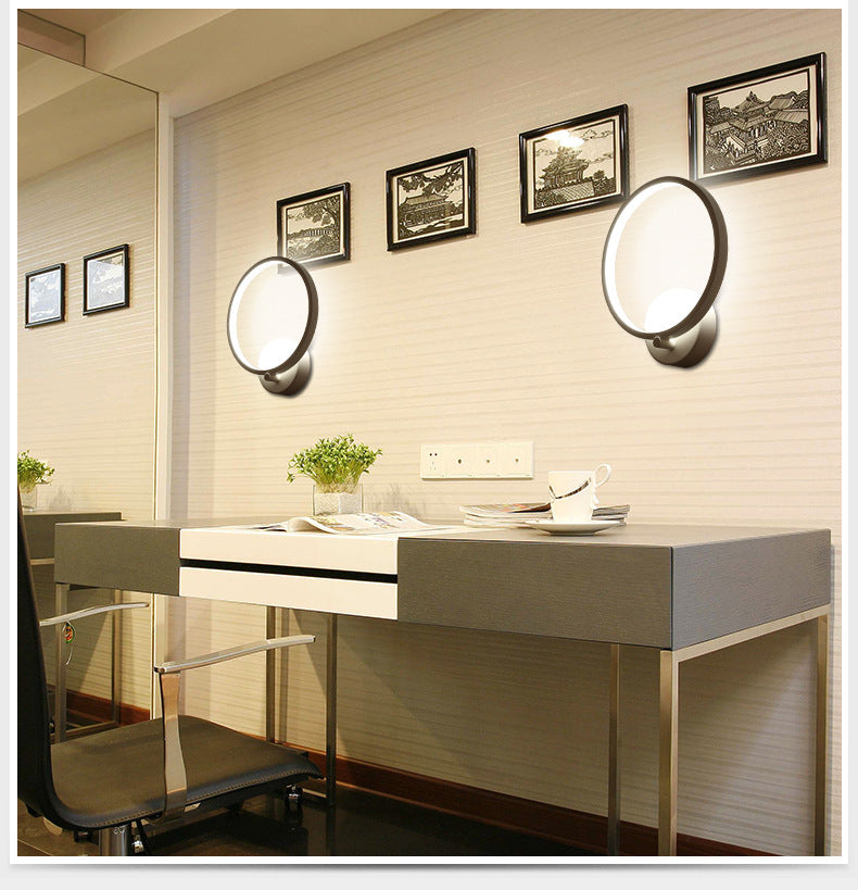 Contemporary LED Sconce Light Fixture Creative Metal Circle Shade Wall Lamp for Bedroom
