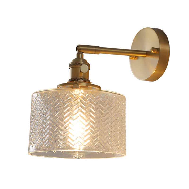Brass Industrial Wall Light Adjustable Sconce Light for Bedroom Hotel in Glass Shade