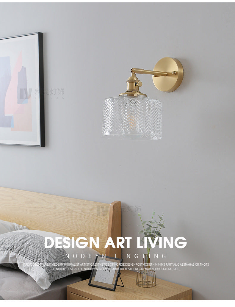Brass Industrial Wall Light Adjustable Sconce Light for Bedroom Hotel in Glass Shade