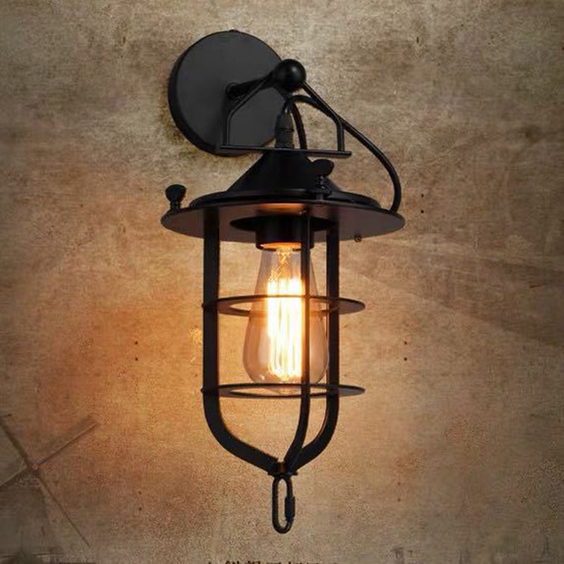 Industrial Style Wall Sconce 1 Light Down Lighting Sconce Lighting in Metal Cage