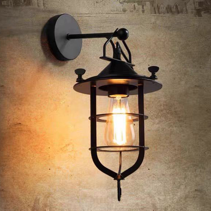 Industrial Style Wall Sconce 1 Light Down Lighting Sconce Lighting in Metal Cage