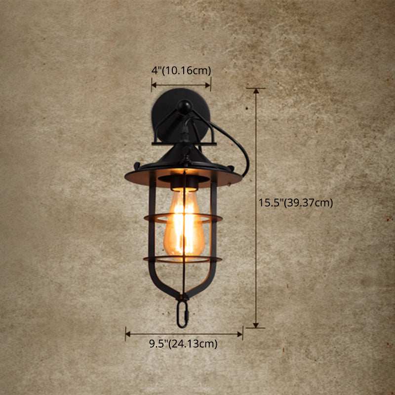 Industrial Style Wall Sconce 1 Light Down Lighting Sconce Lighting in Metal Cage