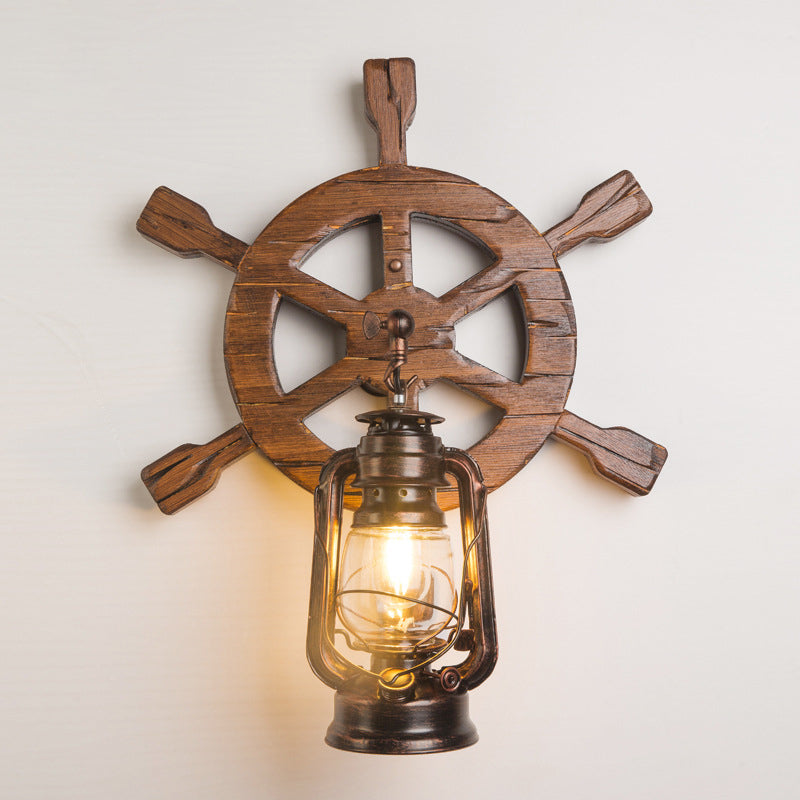 Industrial Nautical Style Wall Sconce Vintage Wooden Rudder Wall Lamp for Restaurant Bar