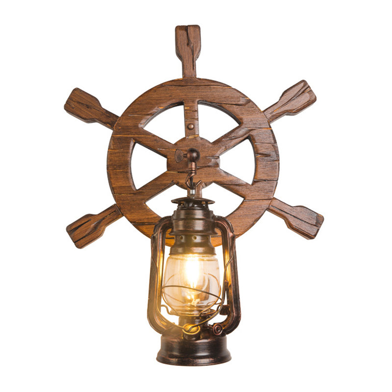 Industrial Nautical Style Wall Sconce Vintage Wooden Rudder Wall Lamp for Restaurant Bar