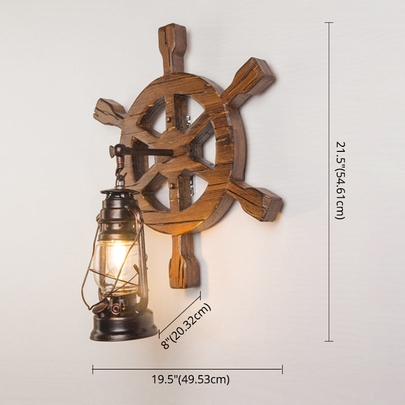 Industrial Nautical Style Wall Sconce Vintage Wooden Rudder Wall Lamp for Restaurant Bar