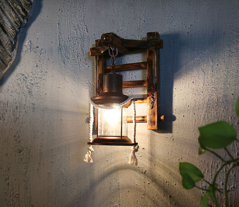 Retro Rustic Style Wall Lighting Ideas Bamboo Hanging Board Suspended Wall Sconce for Attic Tearoom
