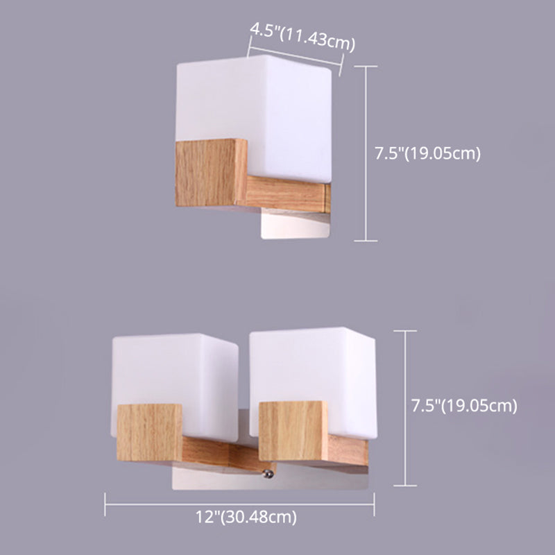 Quadratische Form Holzwand montieren leichte moderne einfache Glasschattenleuchte für Schlafzimmer