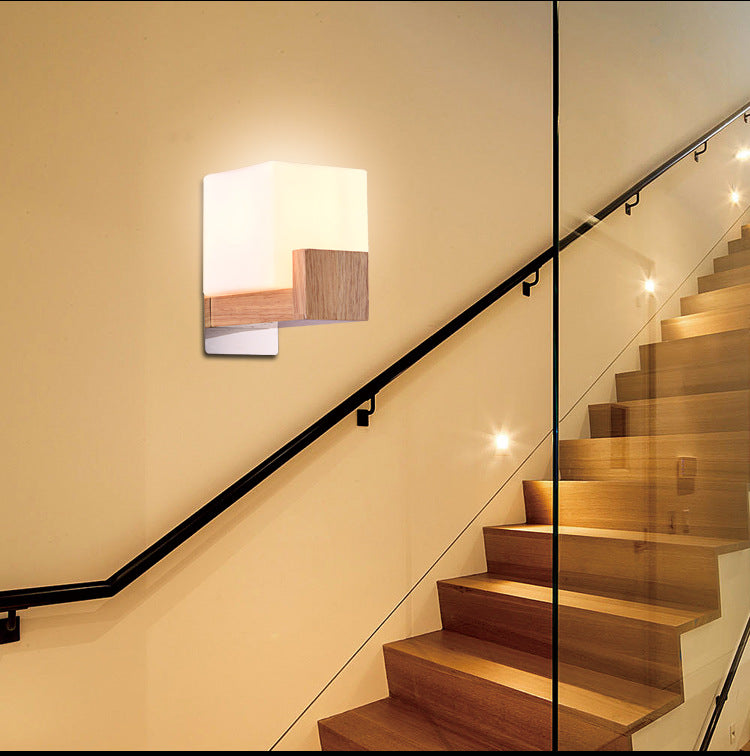 Quadratische Form Holzwand montieren leichte moderne einfache Glasschattenleuchte für Schlafzimmer