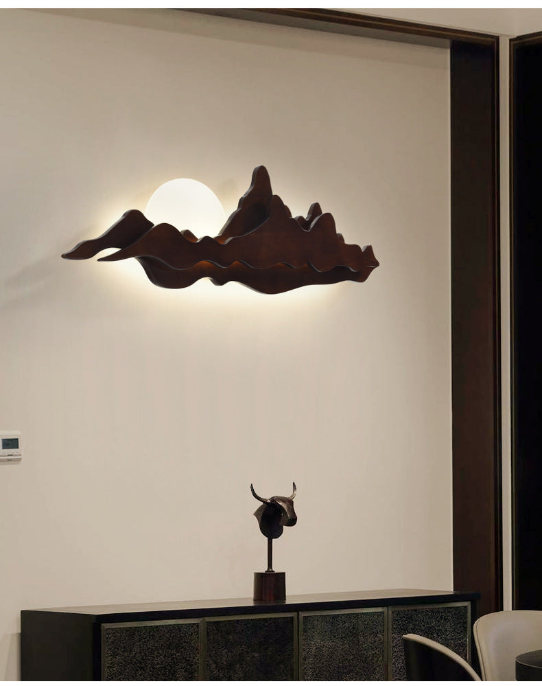 Applique murale en bois de Style chinois, idées d'éclairage en forme de montagne et de lune pour le salon