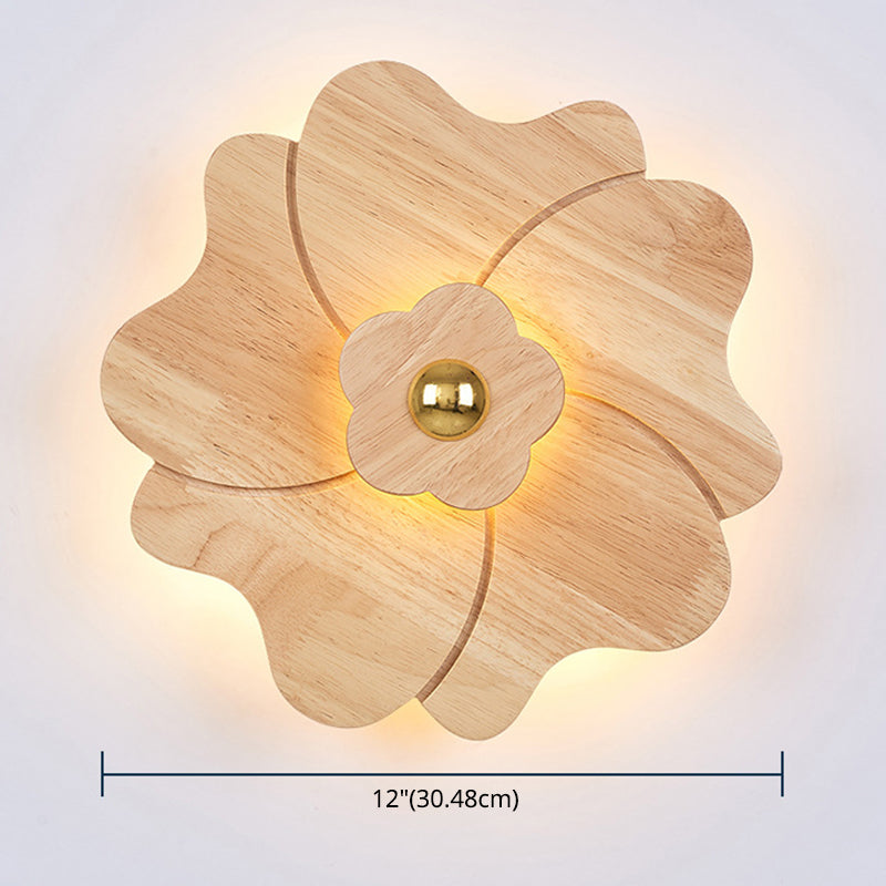 Flower Shape Wooden Sconce Light Chinese Style Wall Lighting Ideas for Bedroom Tearoom