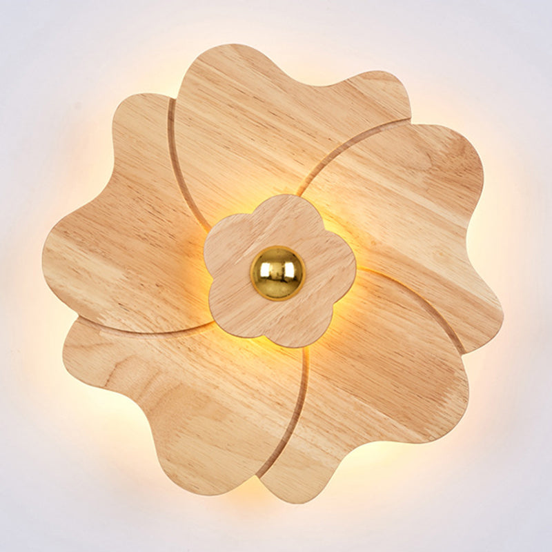 Flower Shape Wooden Sconce Light Chinese Style Wall Lighting Ideas for Bedroom Tearoom