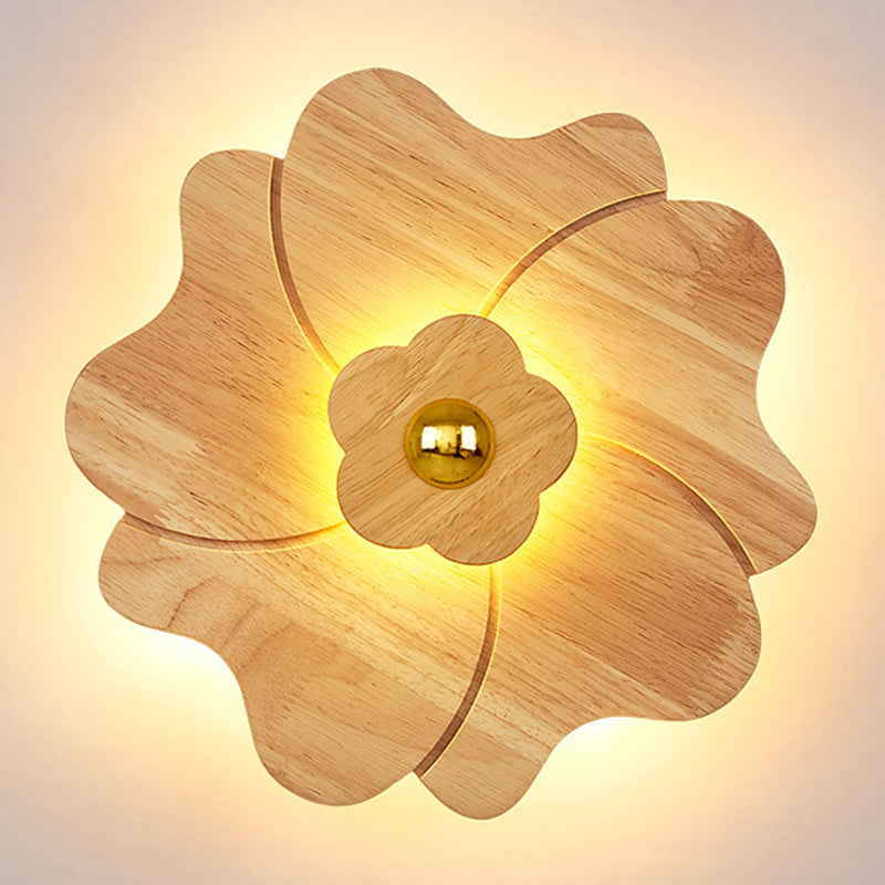 Flower Shape Wooden Sconce Light Chinese Style Wall Lighting Ideas for Bedroom Tearoom