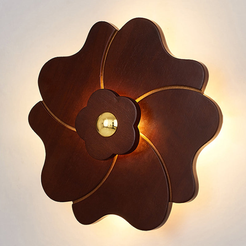 Flower Shape Wooden Sconce Light Chinese Style Wall Lighting Ideas for Bedroom Tearoom