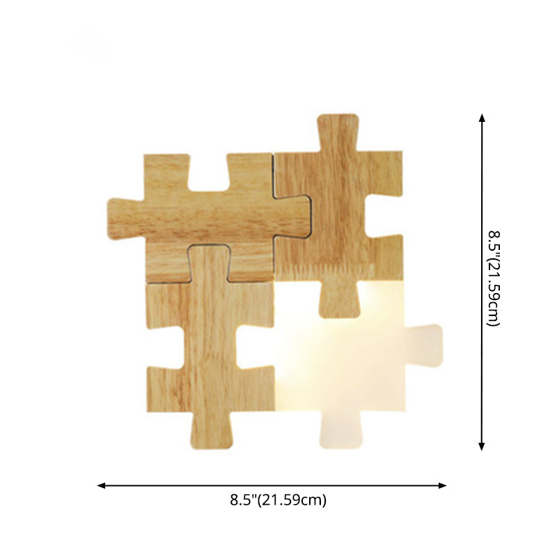 Jigsaw Puzzle Wall Mount Lamp Creative LED Wooden and Acrylic Shade Sconce Light for Bedroom