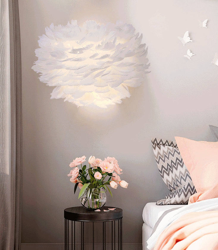 Nordic Simple Feather Sconce Light 1 light Romantic Wall Lamp for Bedroom
