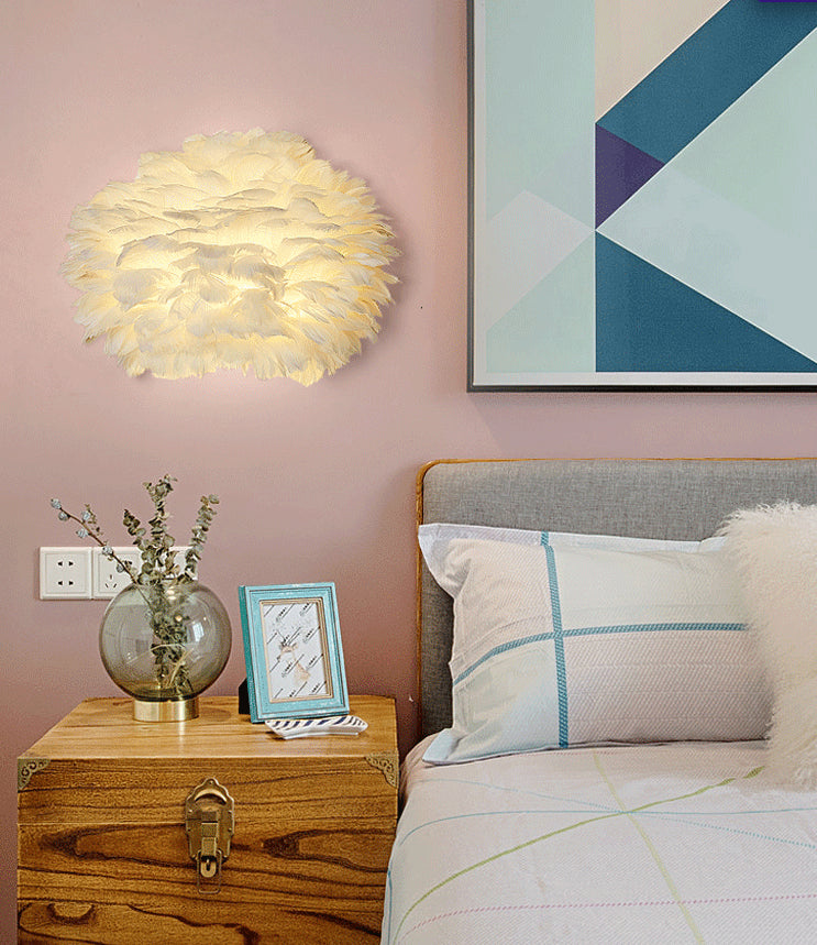 Nordic Simple Feather Sconce Light 1 light Romantic Wall Lamp for Bedroom