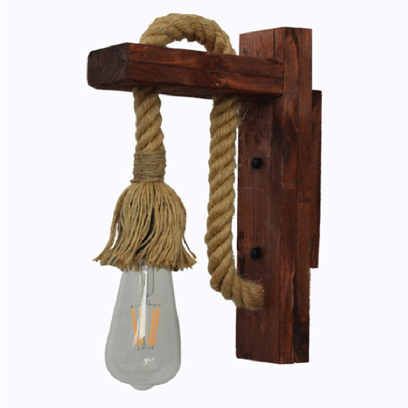 Bare Bulb Wall Sconce 1 Head Industrial Braided Rope Wall Lighting Ideas for Restaurant Corridor