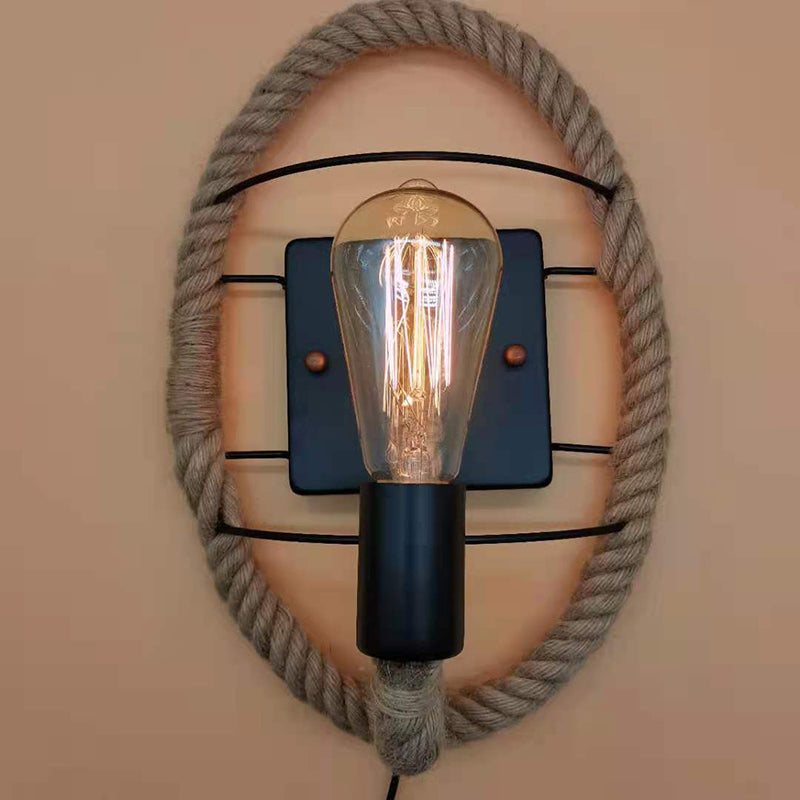 Wagon Wheel Indoor Wall Lighting Lodge Style Wall Mount Light with Rope Shade