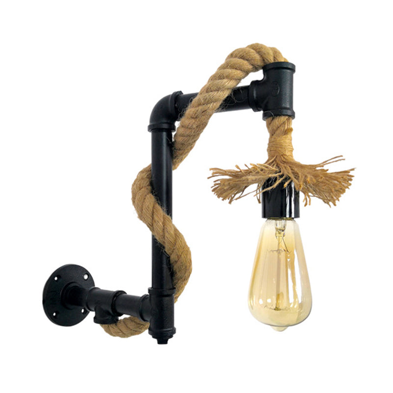 Industrial Style Wall Light Sconce Creative Jute Rope with Metal Plumbing Pipe