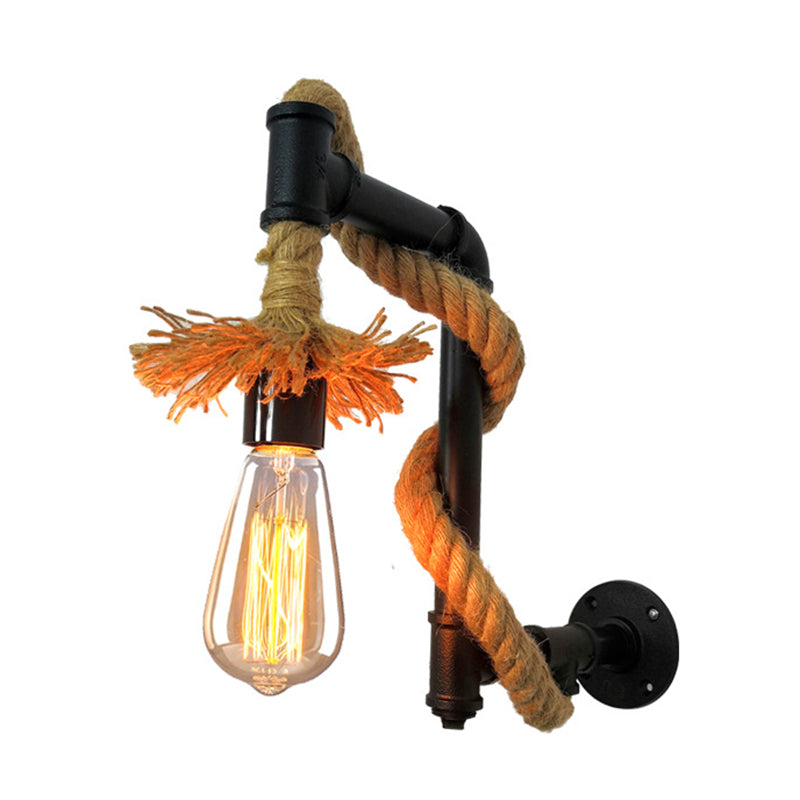Industrial Style Wall Light Sconce Creative Jute Rope with Metal Plumbing Pipe