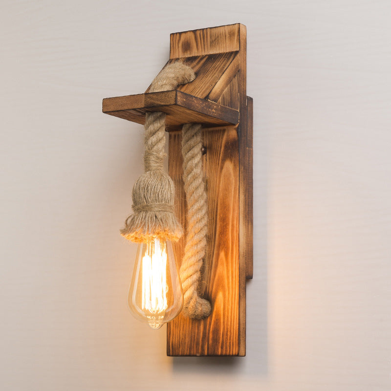 American Rustic Wall Sconce Wooden Natural Rope Sconce Light for Restaurant Coffee Shop