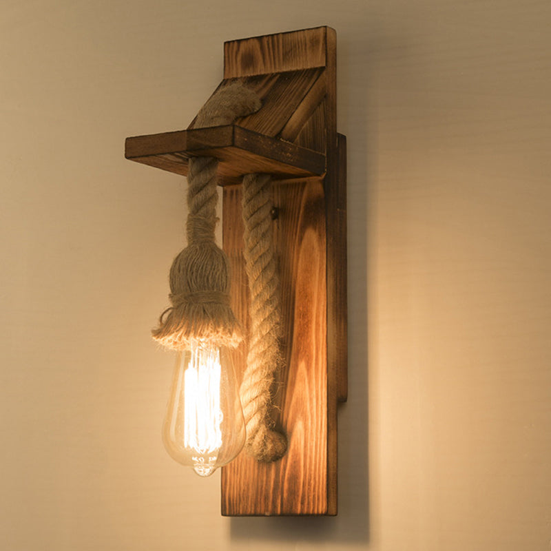 American Rustic Wall Sconce Wooden Natural Rope Sconce Light for Restaurant Coffee Shop