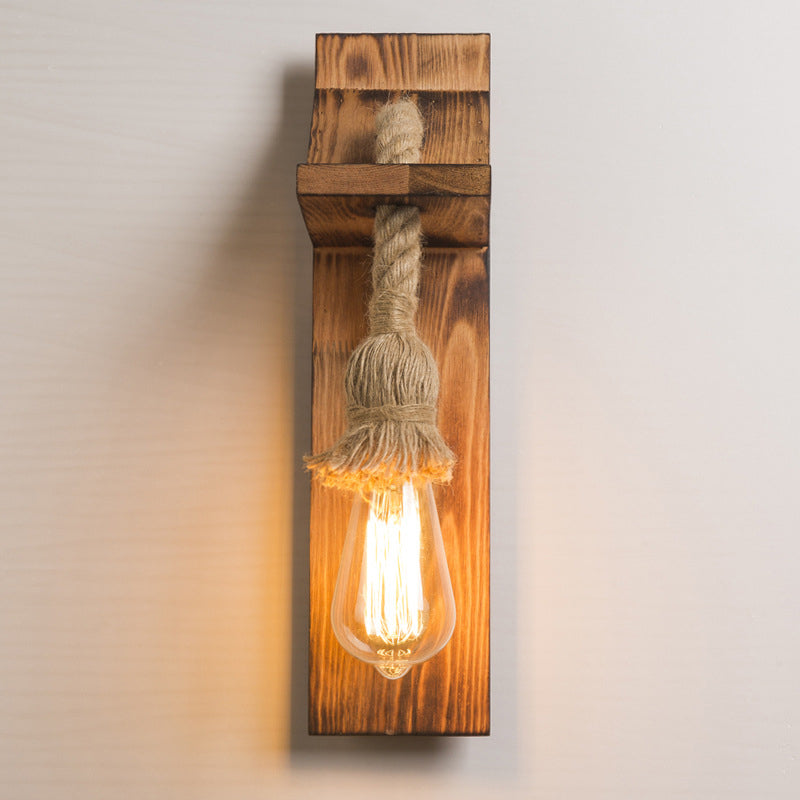American Rustic Wall Sconce Wooden Natural Rope Sconce Light for Restaurant Coffee Shop