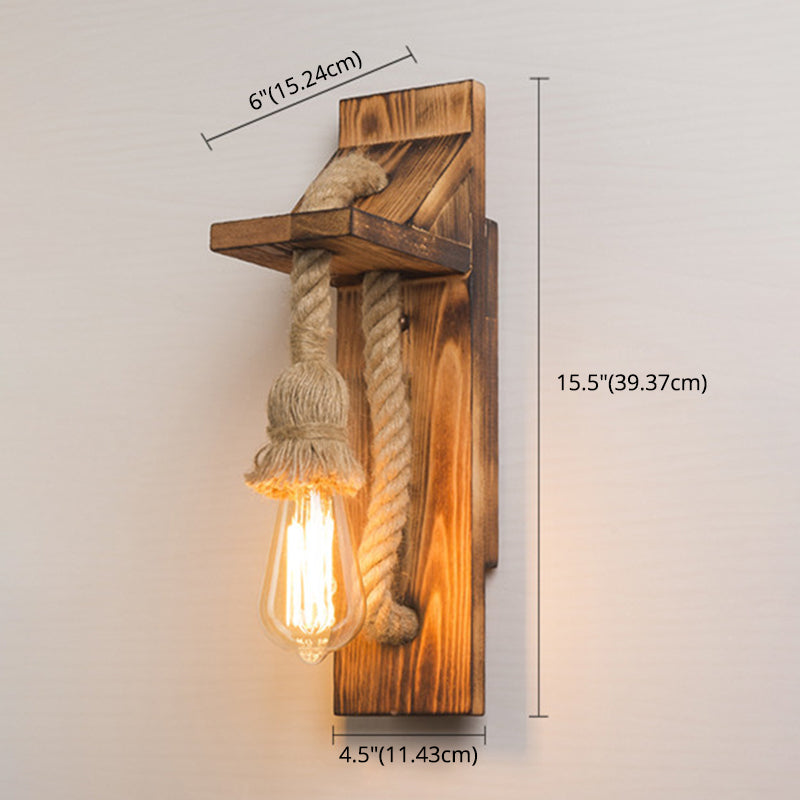 American Rustic Wall Sconce Wooden Natural Rope Sconce Light for Restaurant Coffee Shop