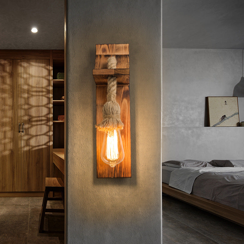 American Rustic Wall Sconce Wooden Natural Rope Sconce Light for Restaurant Coffee Shop