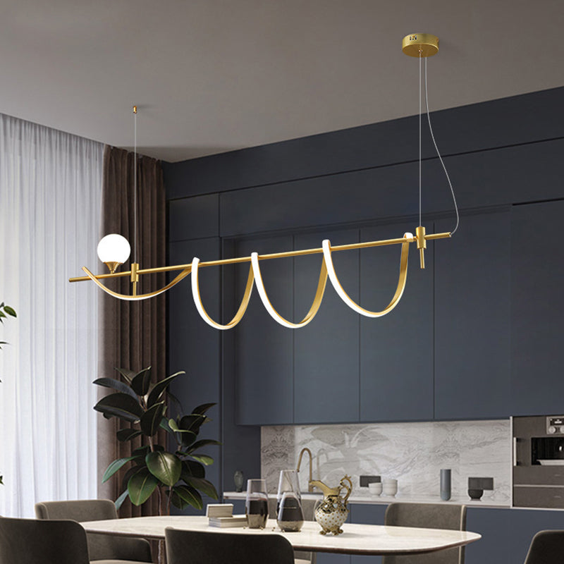 Gold Curves Island Light Fixture Simplicity LED Metal Pendant Light with Ball Shade