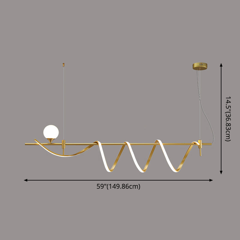 Gold Curves Island Light Fixture Simplicity LED Metal Pendant Light with Ball Shade