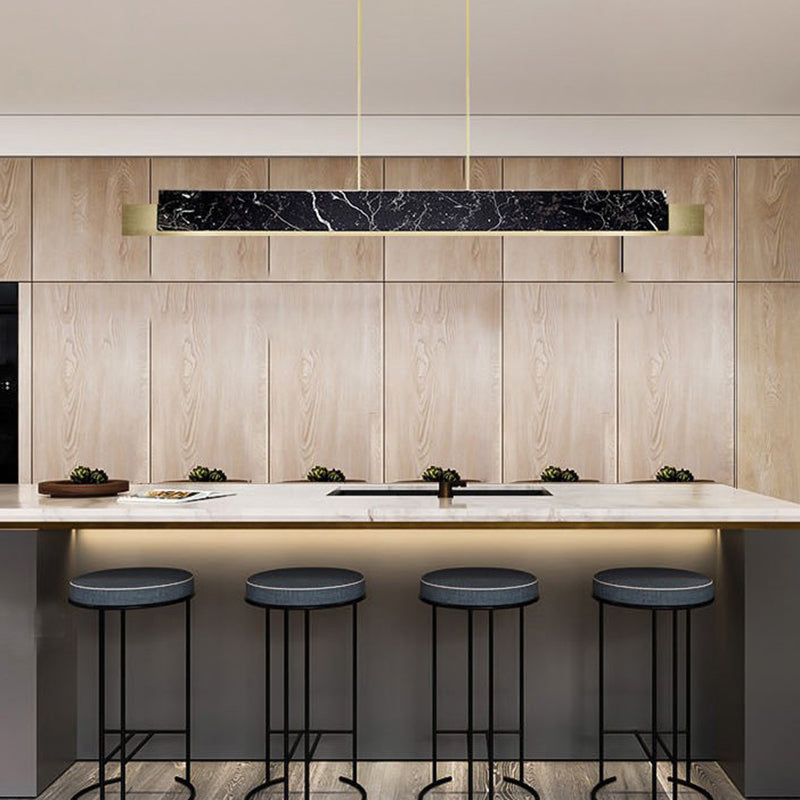 Marble Rectangular Island Light Minimalist LED Suspension Lighting Fixture for Diner