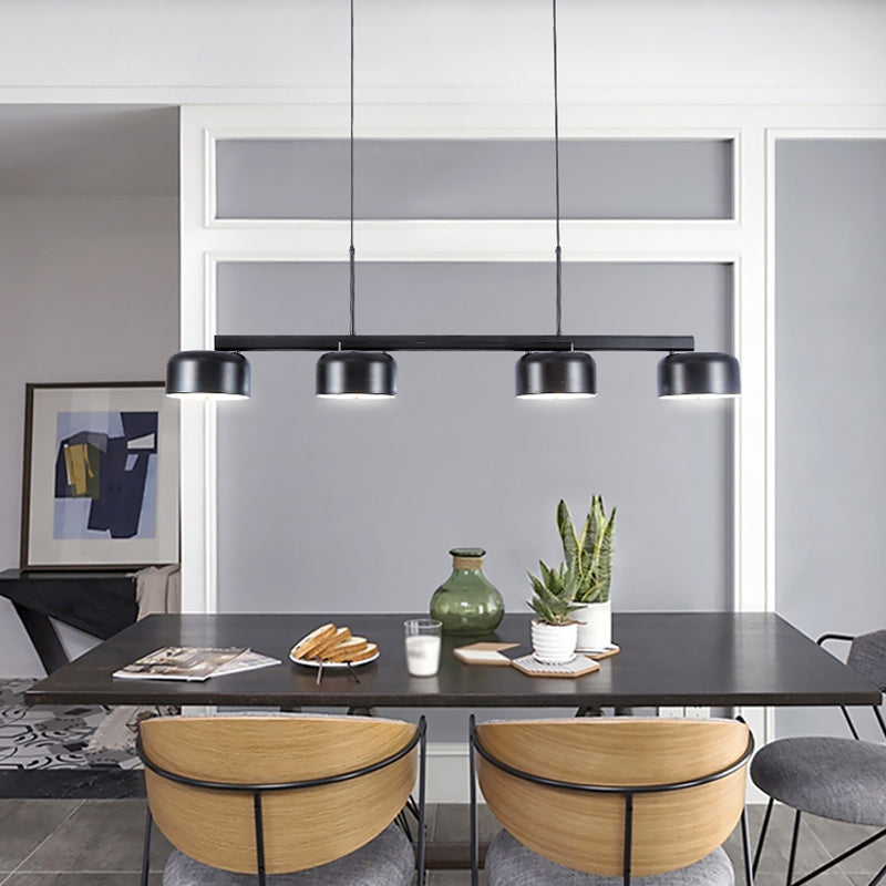 4-Light Diner Island Lamp Nordic LED Hanging Light Fixture with Drum Acrylic Shade
