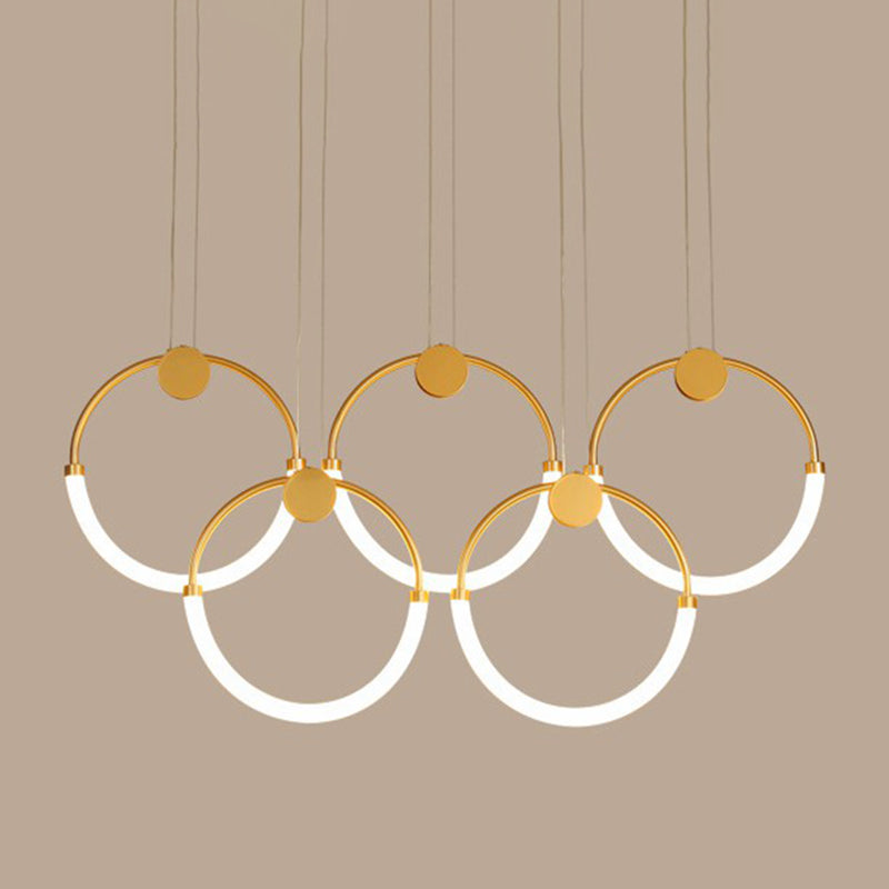 Minimalistic Ring Pendant Lighting Acrylic Living Room LED Island Ceiling Light in Gold