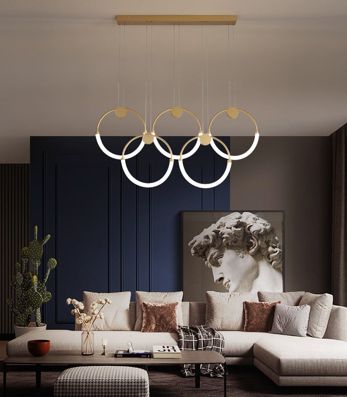 Minimalistic Ring Pendant Lighting Acrylic Living Room LED Island Ceiling Light in Gold