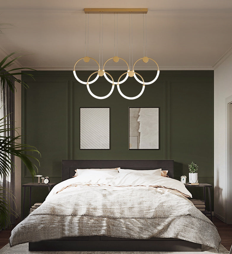 Minimalistic Ring Pendant Lighting Acrylic Living Room LED Island Ceiling Light in Gold