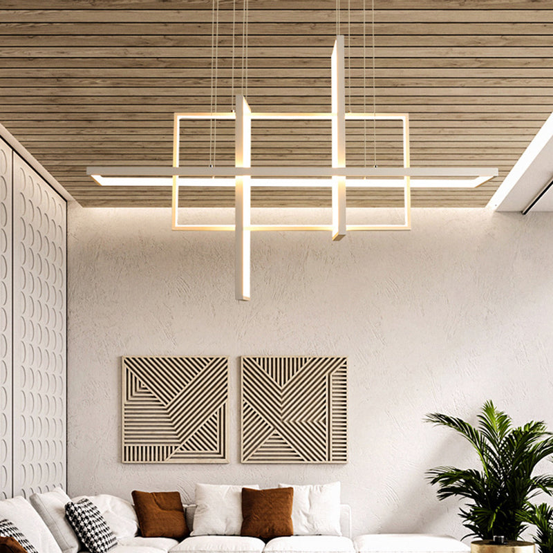 White Frame Rectangular Hanging Light Minimalism LED Acrylic Island Lighting Fixture