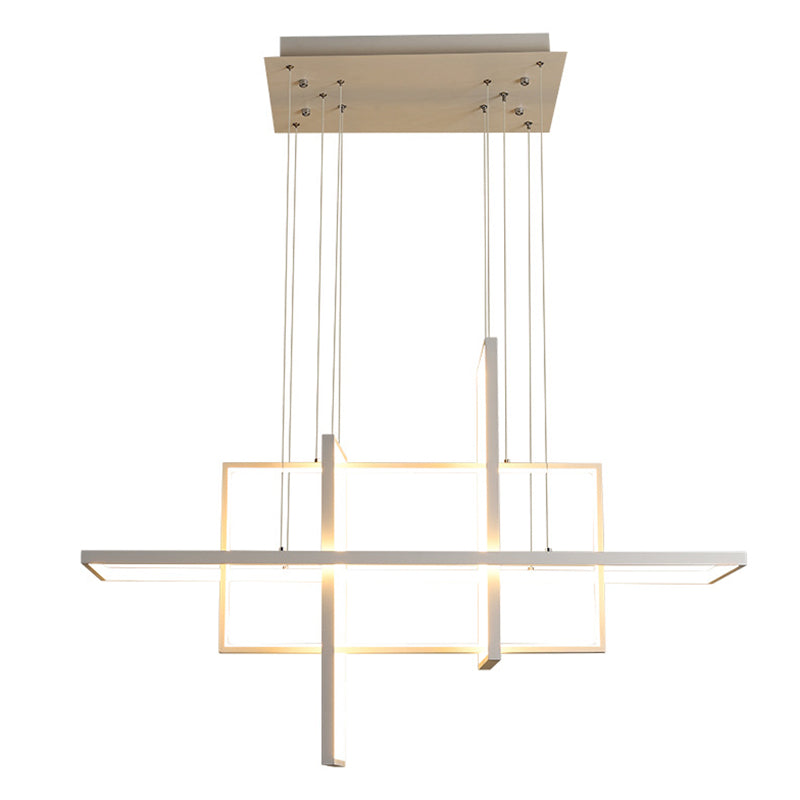 White Frame Rectangular Hanging Light Minimalism LED Acrylic Island Lighting Fixture