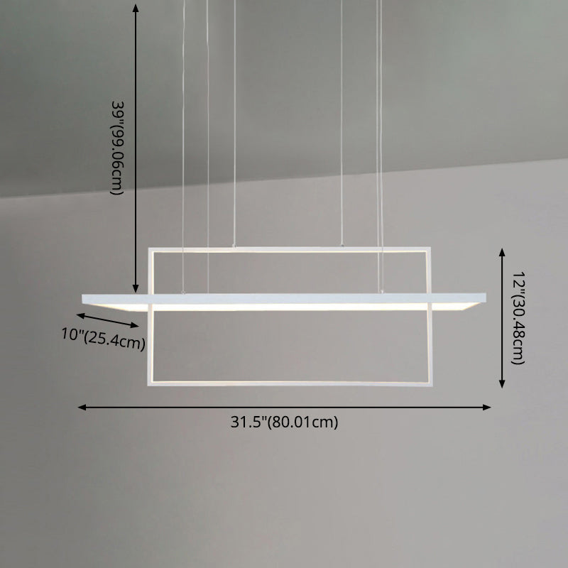 White Frame Rectangular Hanging Light Minimalism LED Acrylic Island Lighting Fixture