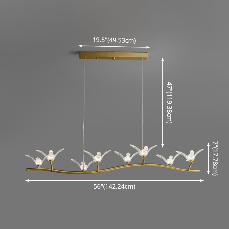 Lámpara de colgante de acabado dorado Lámpara colgante artística de la isla LED acrílica con decoración de pájaros