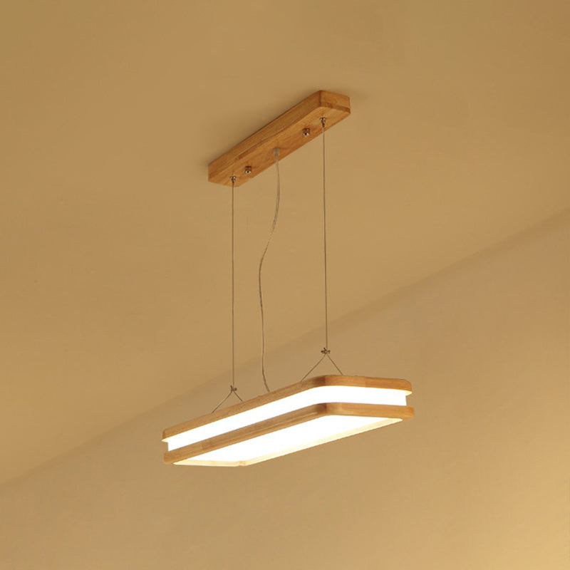 Wood Rectangular Hanging Island Lamp Minimalist LED Acrylic Ceiling Suspension Lamp for Dinner