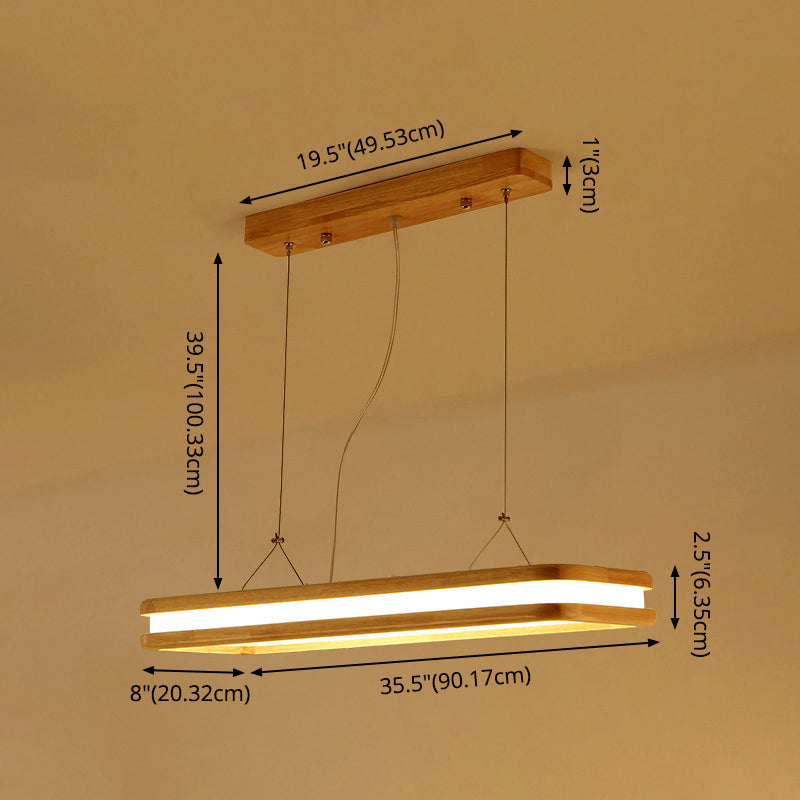 Lámpara de isla de madera rectangular colgante lámpara de suspensión de techo acrílico de led minimalista para la cena