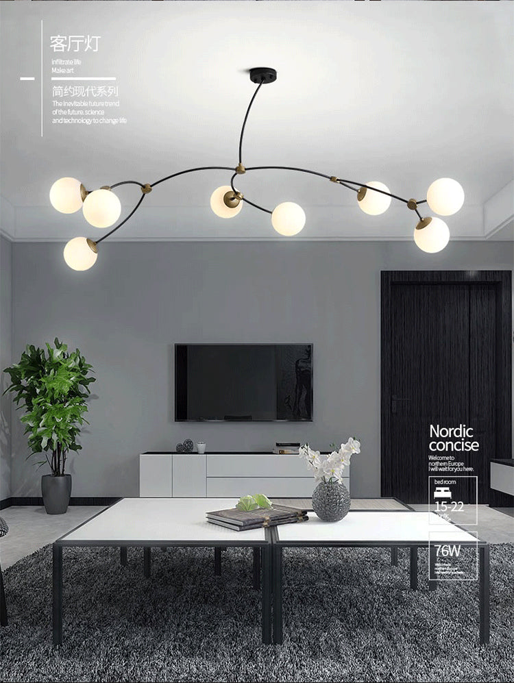 Black-Gold Molecular Suspension Lighting Minimalist Metal Island Light with Ball Glass Shade