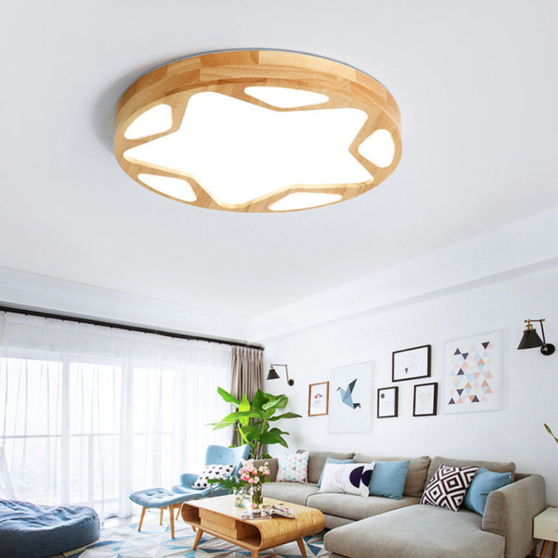 Modern Minimalist Round Ceiling Flush Mount Light Natural Wood Star Living Room Flush Mount Lighting