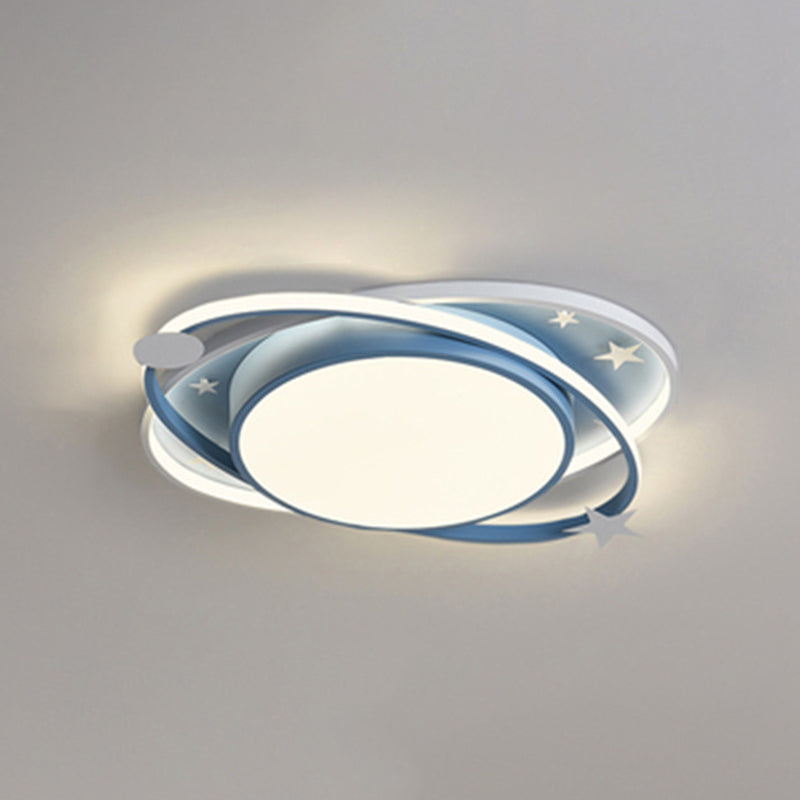 Nordic Metal Flush Mount Light Fixture Saturn Flush Mount Spotlight with White Acrylic Shade for Kids Bedroom