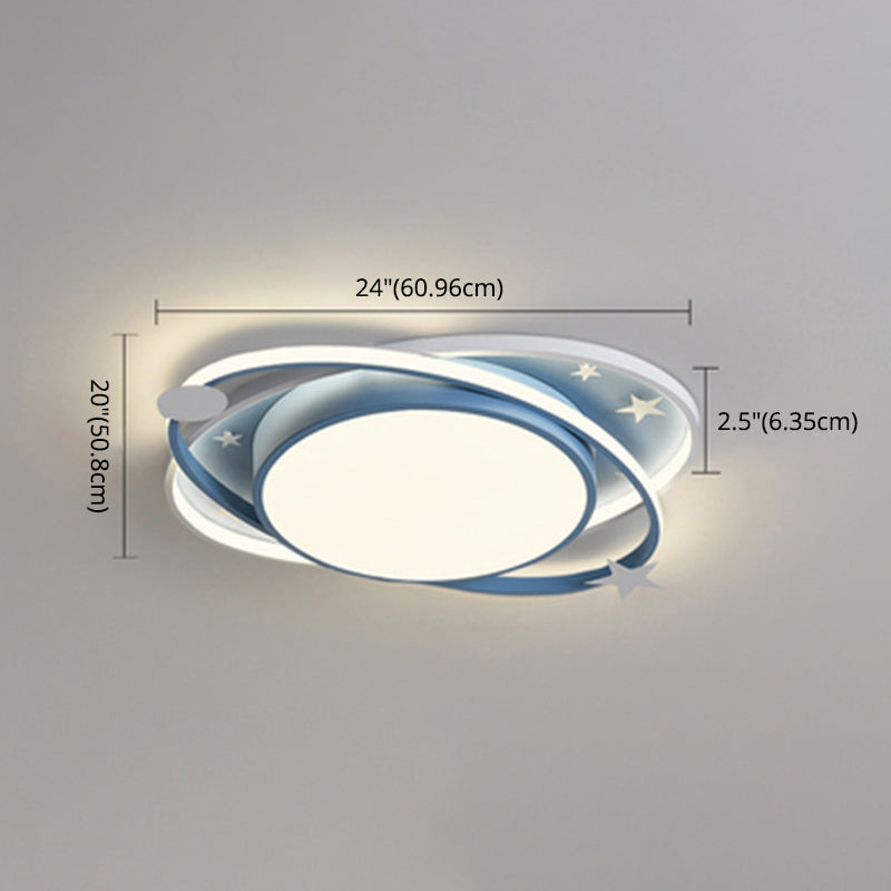 Nordic Metal Flush Mount Light Fixture Saturn Flush Mount Spotlight with White Acrylic Shade for Kids Bedroom