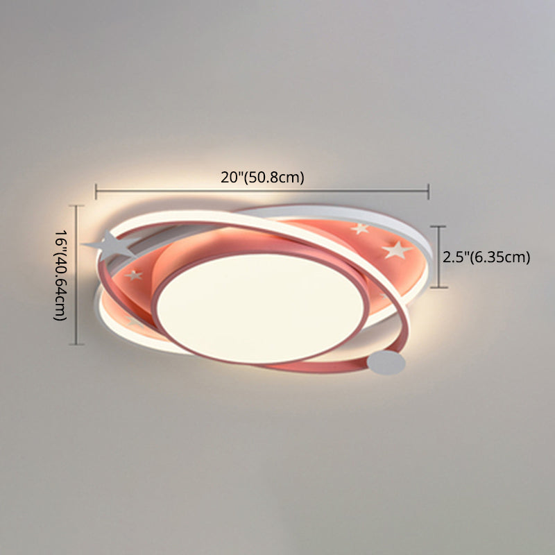 Nordic Metal Flush Mount Light Fixture Saturn Flush Mount Spotlight with White Acrylic Shade for Kids Bedroom