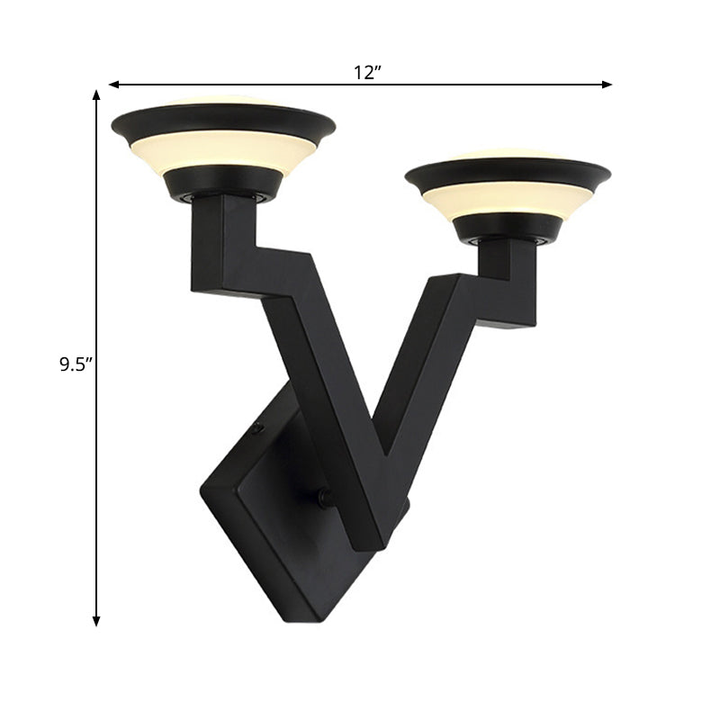 2 lichten wandlamp land V -vormig metalen sconce verlichtingsarmatuur in het zwart voor woonkamer
