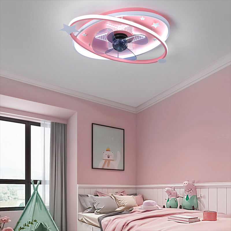 Nordic Metal Flush Mount Ceiling Fan Light Fixture Saturn Flush Mount Spotlight with Fan for Kids Bedroom