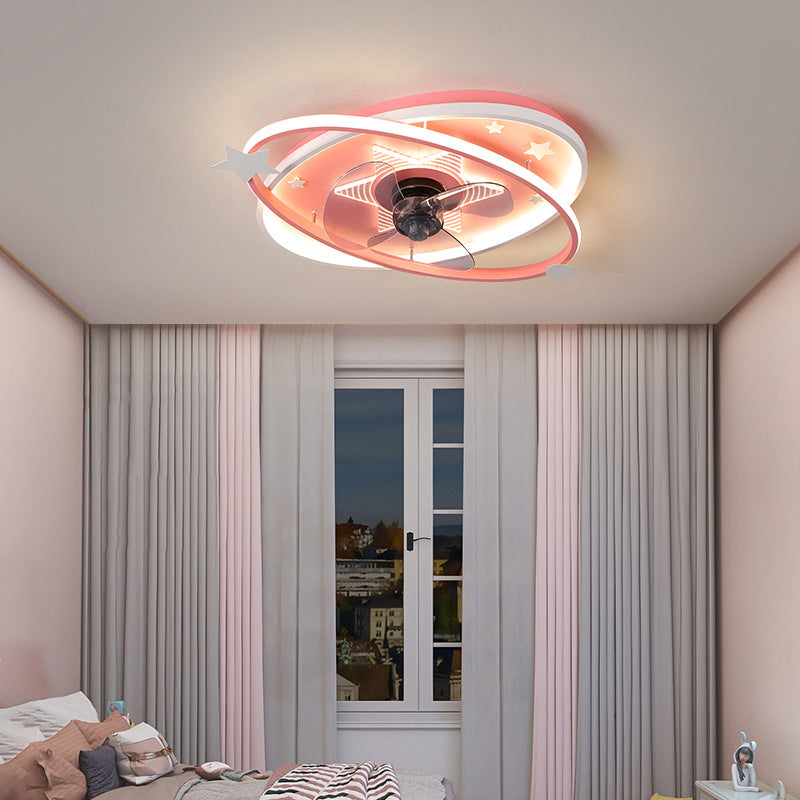 Nordic Metal Flush Mount Ceiling Fan Light Fixture Saturn Flush Mount Spotlight with Fan for Kids Bedroom